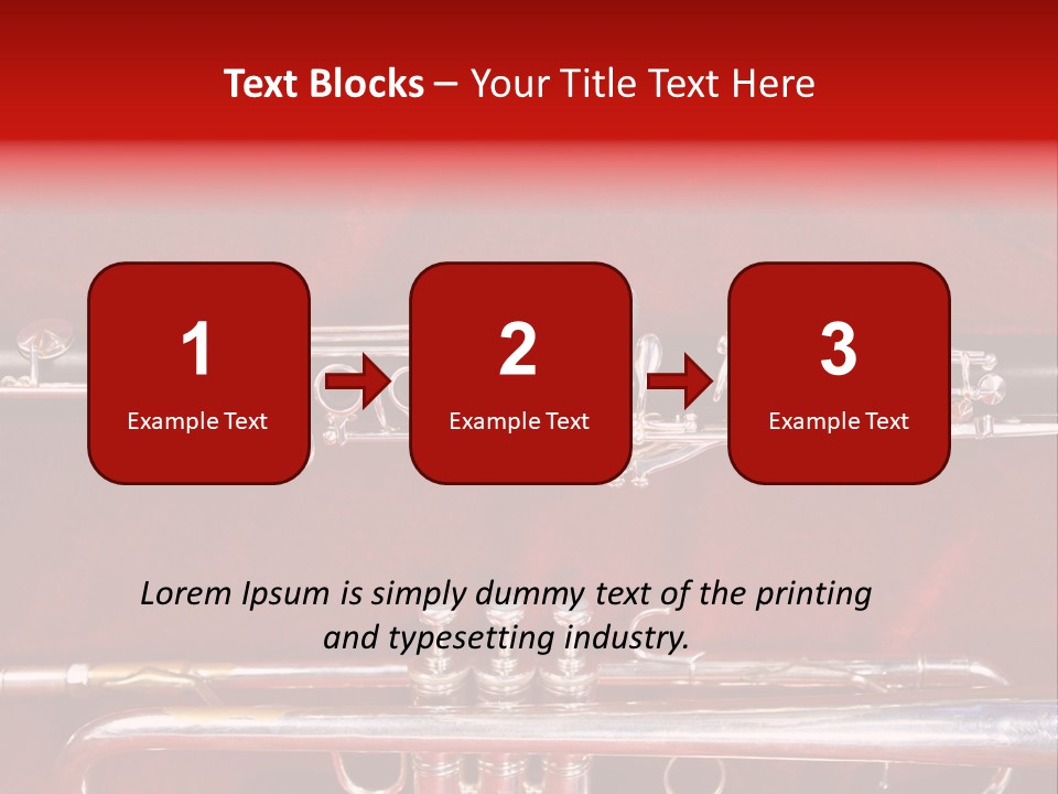 Silver Flute,Trumpet And Clarinet On Red Velvet Background PowerPoint Template