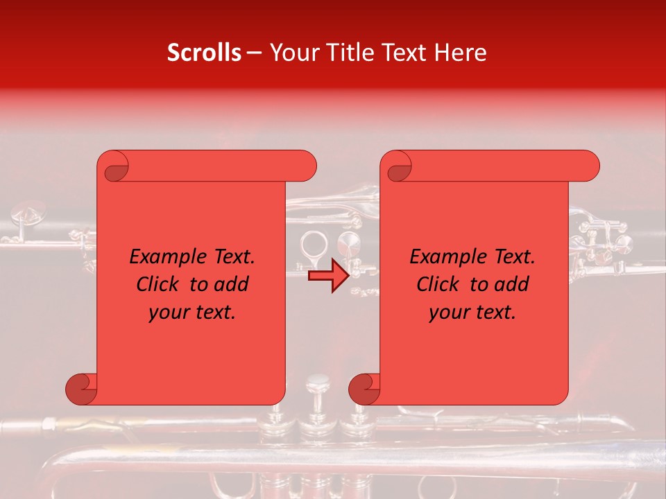 Silver Flute,Trumpet And Clarinet On Red Velvet Background PowerPoint Template