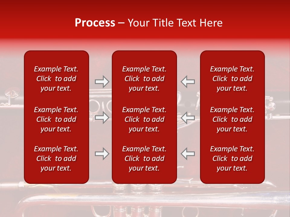 Silver Flute,Trumpet And Clarinet On Red Velvet Background PowerPoint Template