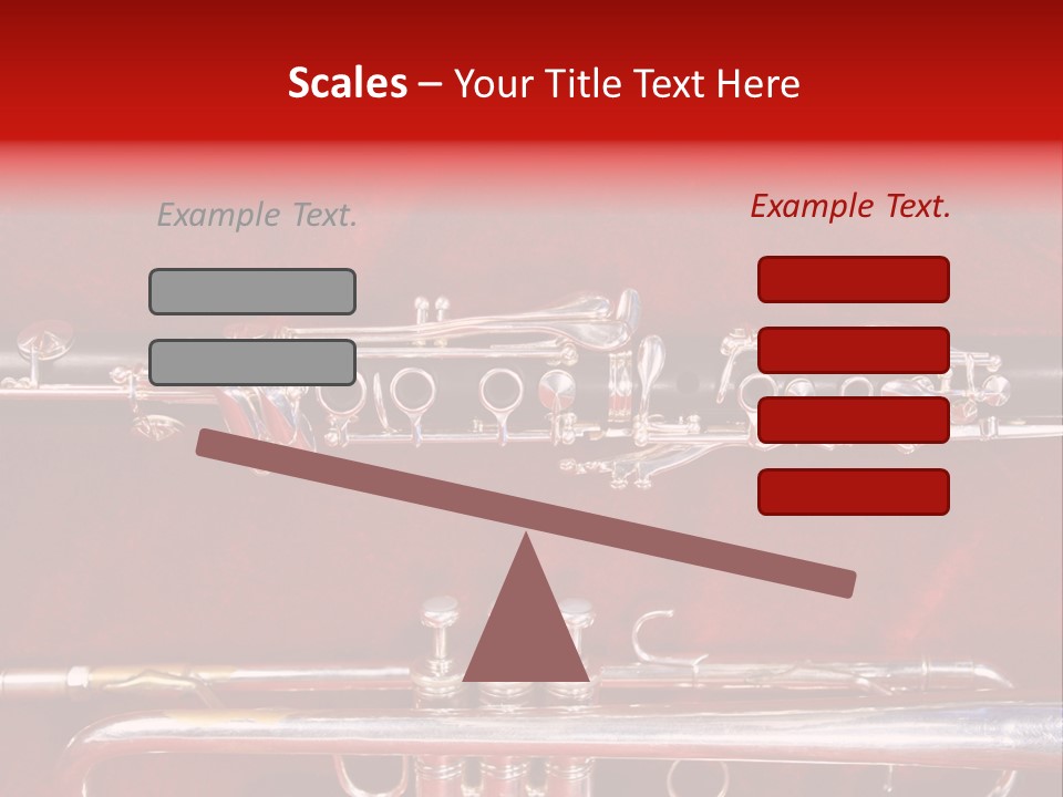Silver Flute,Trumpet And Clarinet On Red Velvet Background PowerPoint Template