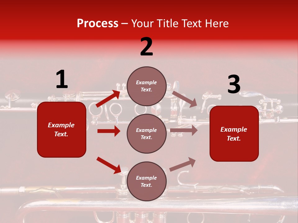 Silver Flute,Trumpet And Clarinet On Red Velvet Background PowerPoint Template