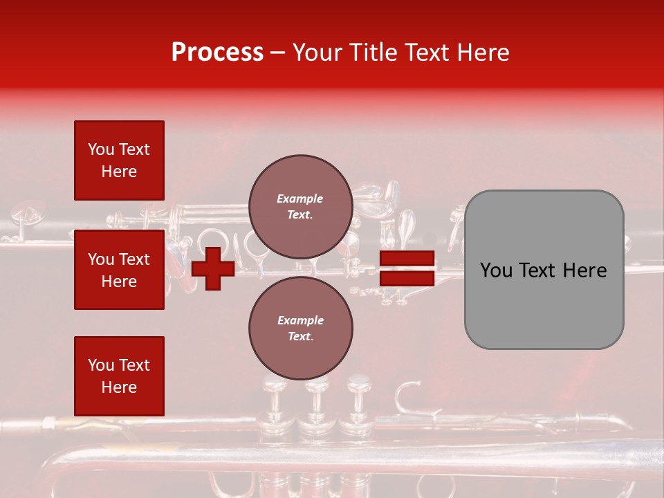 Silver Flute,Trumpet And Clarinet On Red Velvet Background PowerPoint Template