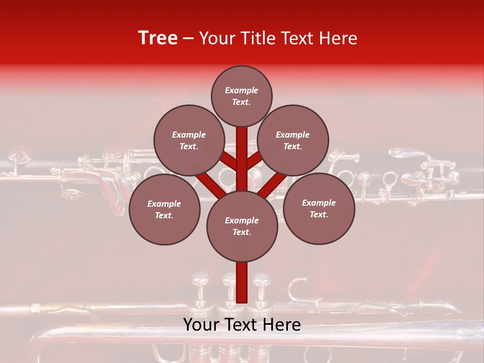 Silver Flute,Trumpet And Clarinet On Red Velvet Background PowerPoint Template