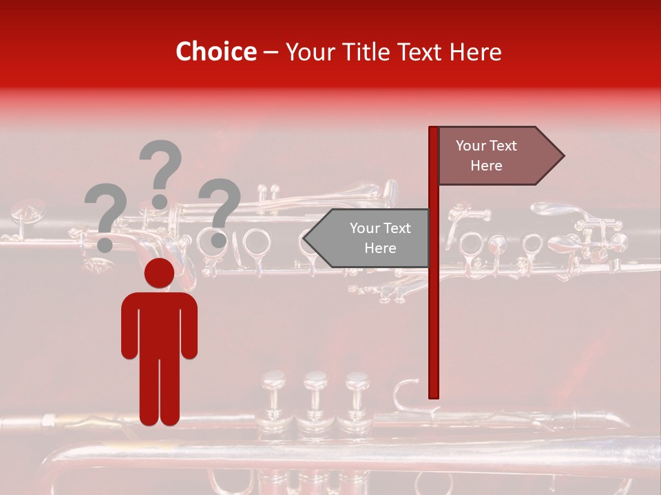 Silver Flute,Trumpet And Clarinet On Red Velvet Background PowerPoint Template