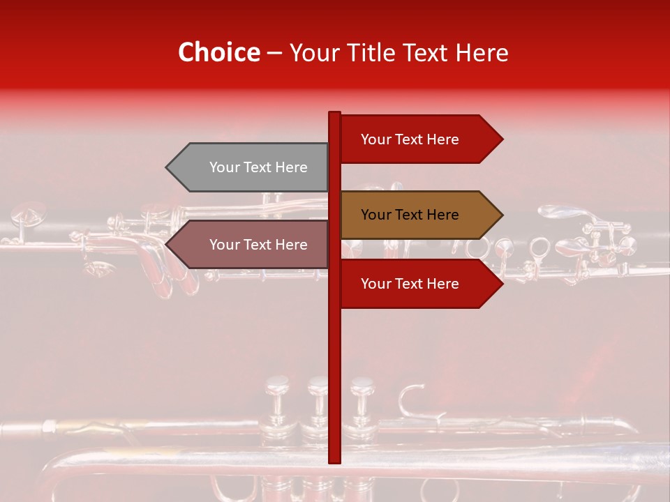 Silver Flute,Trumpet And Clarinet On Red Velvet Background PowerPoint Template