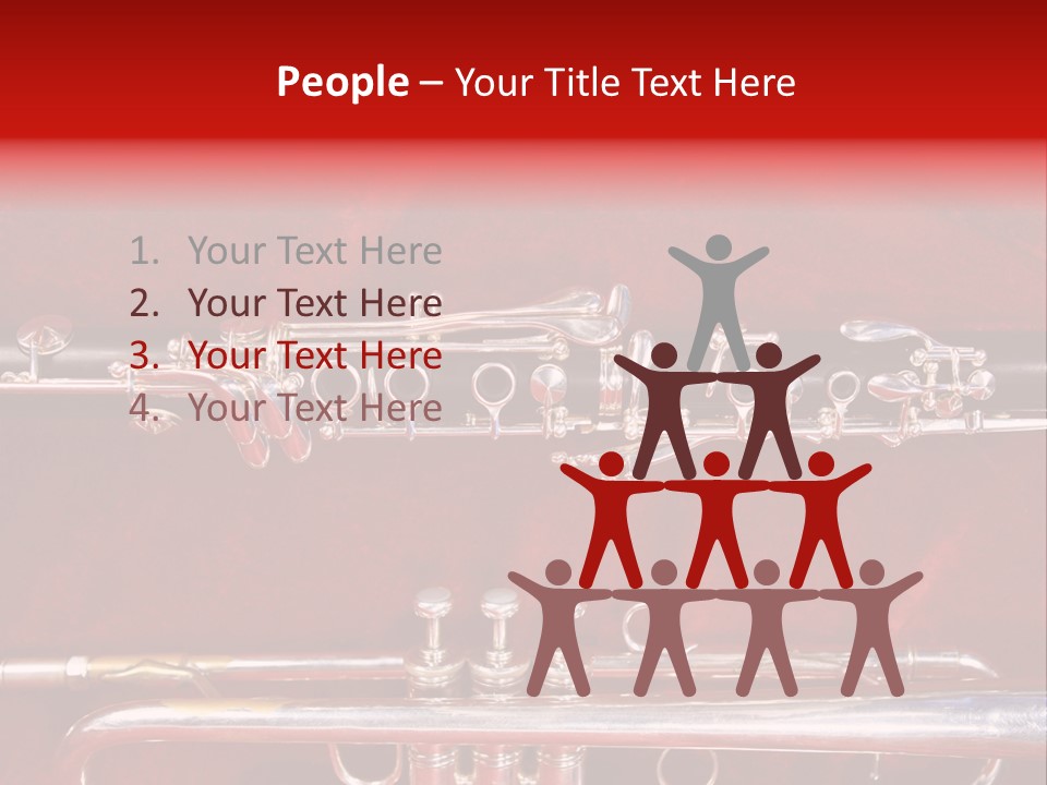 Silver Flute,Trumpet And Clarinet On Red Velvet Background PowerPoint Template