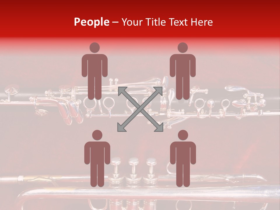 Silver Flute,Trumpet And Clarinet On Red Velvet Background PowerPoint Template