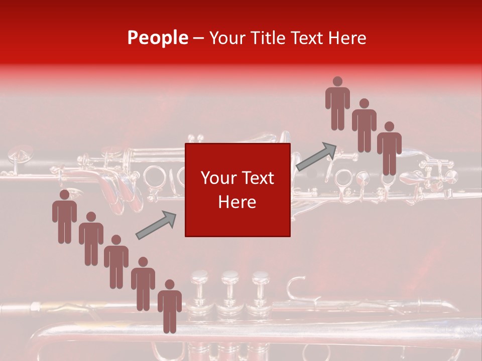 Silver Flute,Trumpet And Clarinet On Red Velvet Background PowerPoint Template