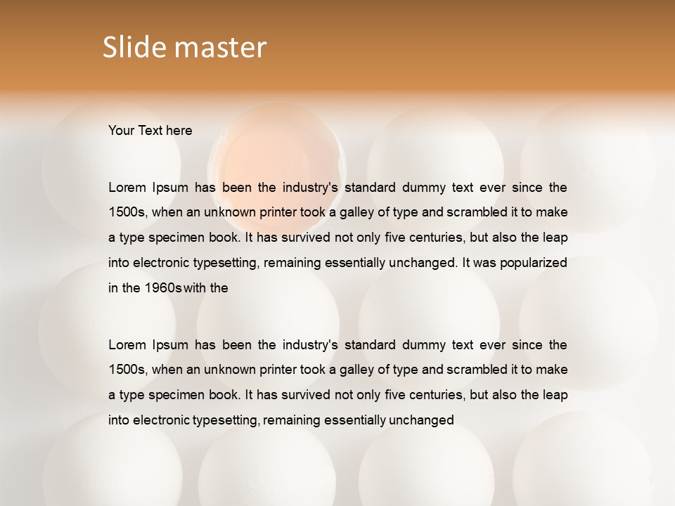 Block Of Sixteen Eggs; Fifteen Are Undisturbed, The Last Is Halved With The Yolk Sitting The Shell. Shot From Above On White Background. PowerPoint Template