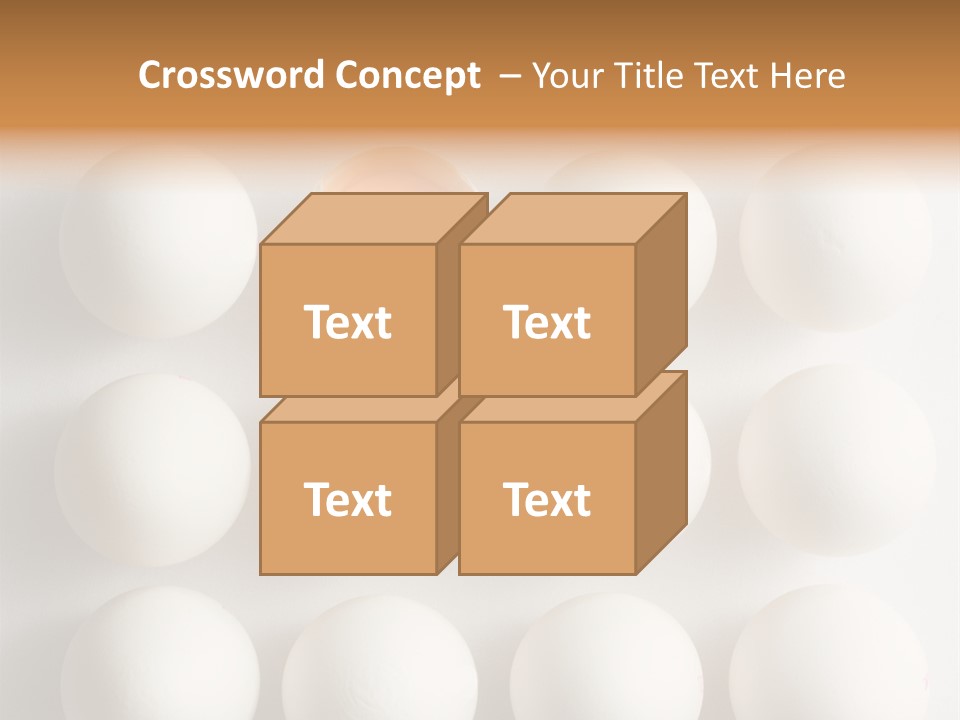 Block Of Sixteen Eggs; Fifteen Are Undisturbed, The Last Is Halved With The Yolk Sitting The Shell. Shot From Above On White Background. PowerPoint Template