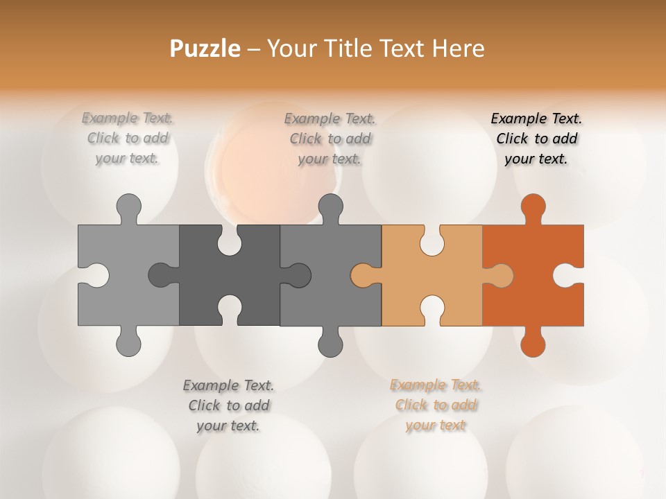 Block Of Sixteen Eggs; Fifteen Are Undisturbed, The Last Is Halved With The Yolk Sitting The Shell. Shot From Above On White Background. PowerPoint Template