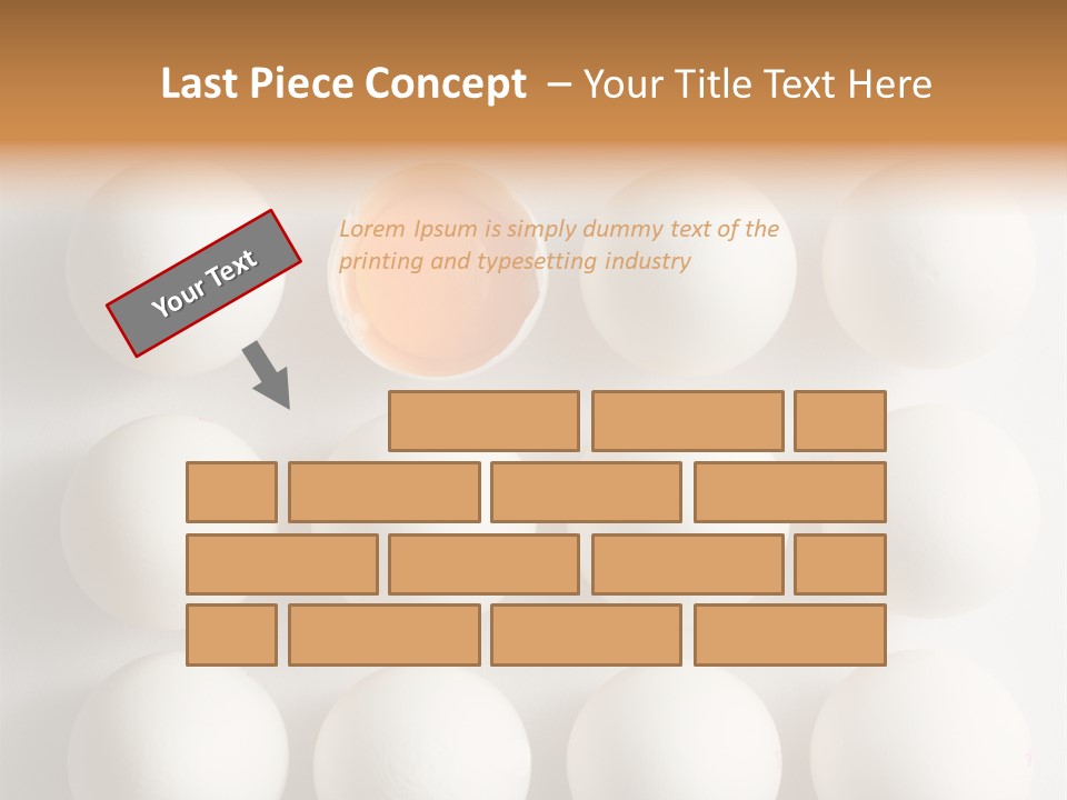 Block Of Sixteen Eggs; Fifteen Are Undisturbed, The Last Is Halved With The Yolk Sitting The Shell. Shot From Above On White Background. PowerPoint Template