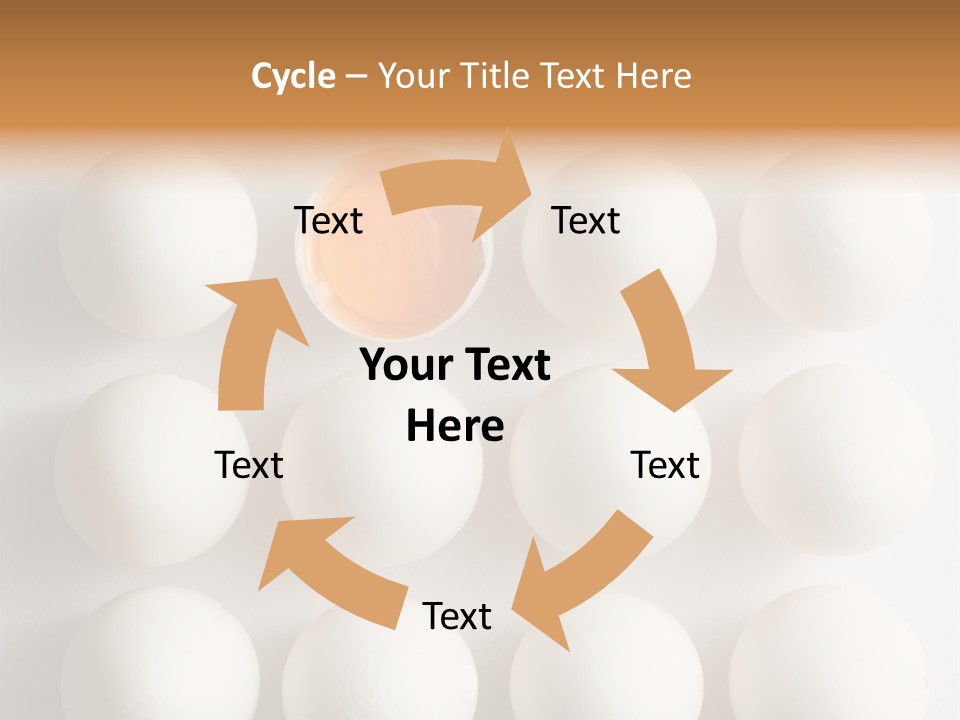 Block Of Sixteen Eggs; Fifteen Are Undisturbed, The Last Is Halved With The Yolk Sitting The Shell. Shot From Above On White Background. PowerPoint Template