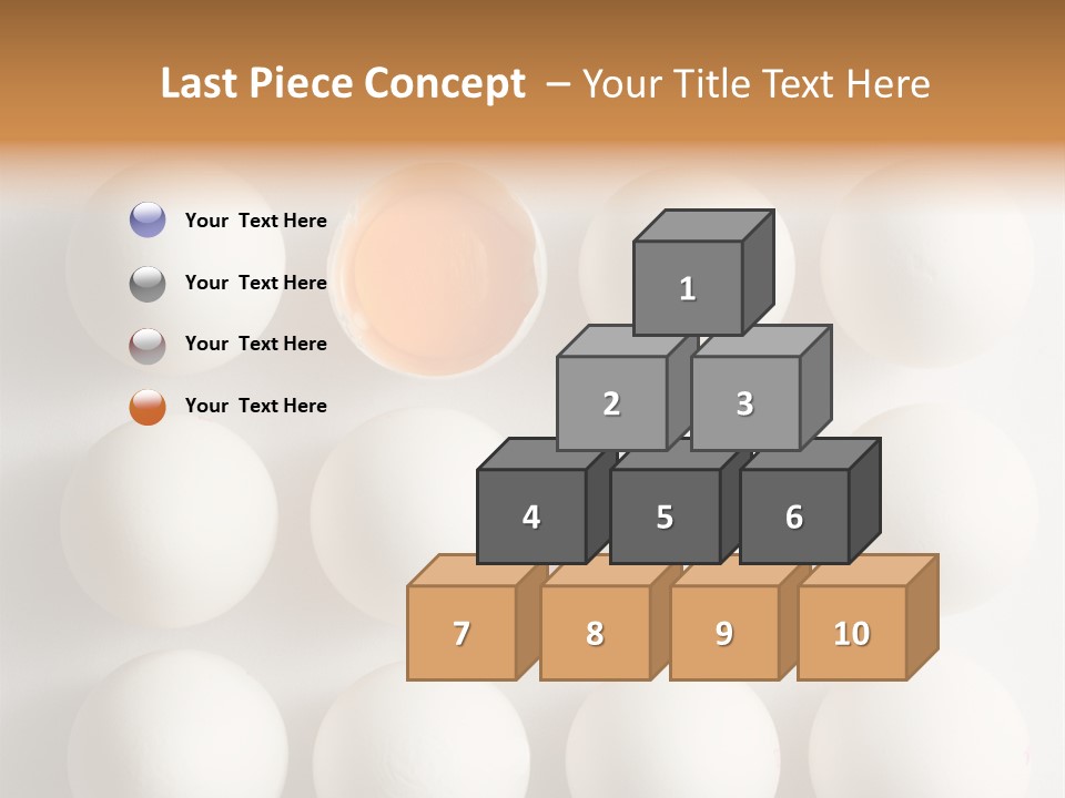 Block Of Sixteen Eggs; Fifteen Are Undisturbed, The Last Is Halved With The Yolk Sitting The Shell. Shot From Above On White Background. PowerPoint Template