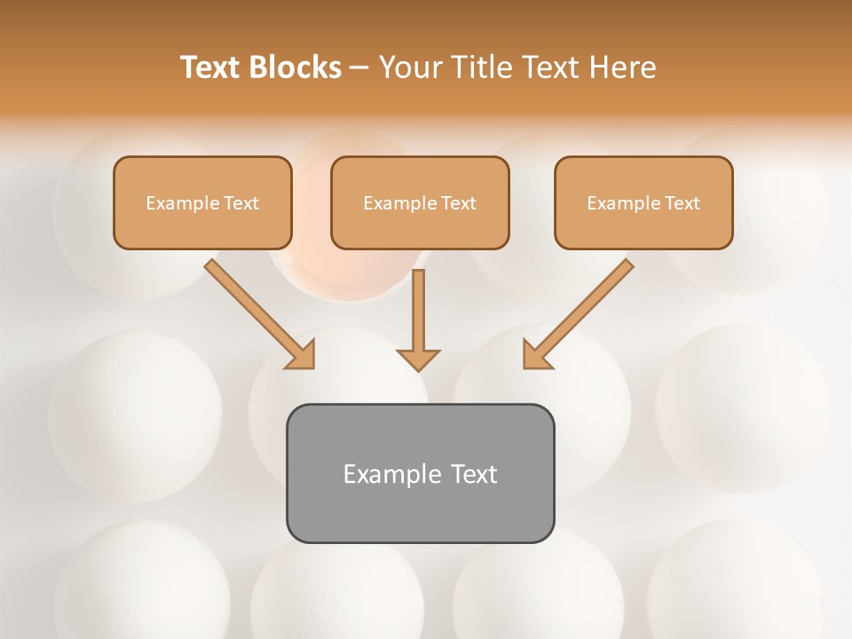 Block Of Sixteen Eggs; Fifteen Are Undisturbed, The Last Is Halved With The Yolk Sitting The Shell. Shot From Above On White Background. PowerPoint Template