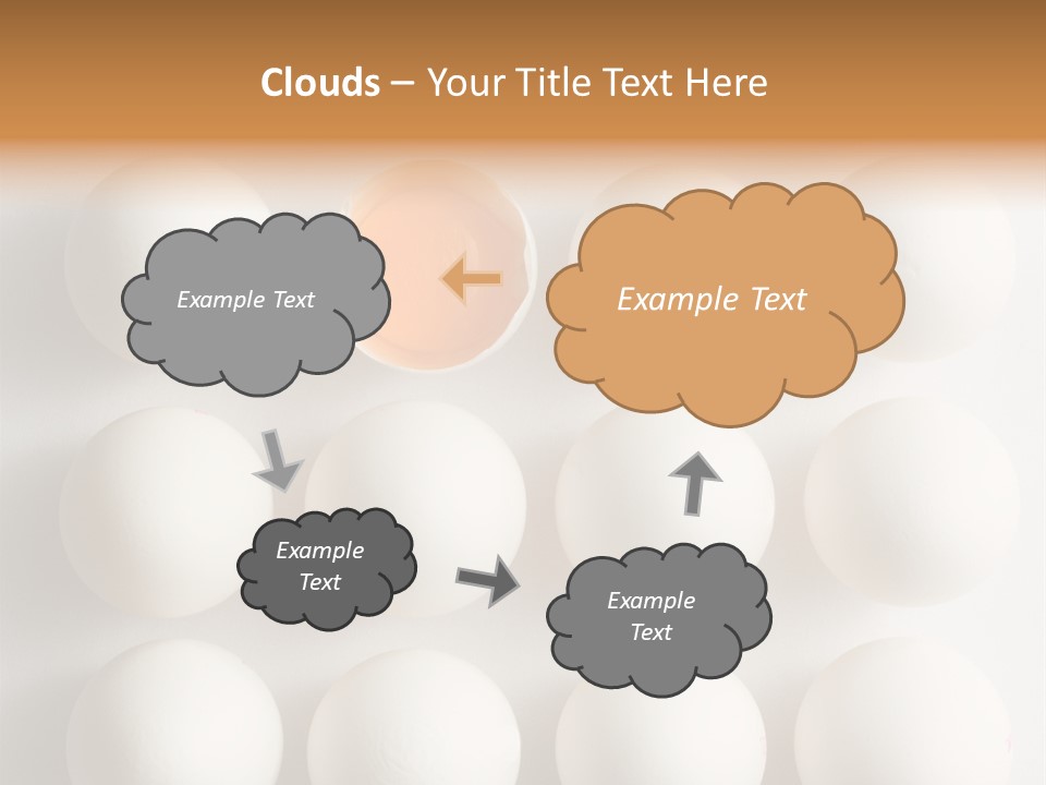 Block Of Sixteen Eggs; Fifteen Are Undisturbed, The Last Is Halved With The Yolk Sitting The Shell. Shot From Above On White Background. PowerPoint Template