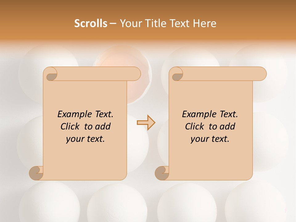 Block Of Sixteen Eggs; Fifteen Are Undisturbed, The Last Is Halved With The Yolk Sitting The Shell. Shot From Above On White Background. PowerPoint Template