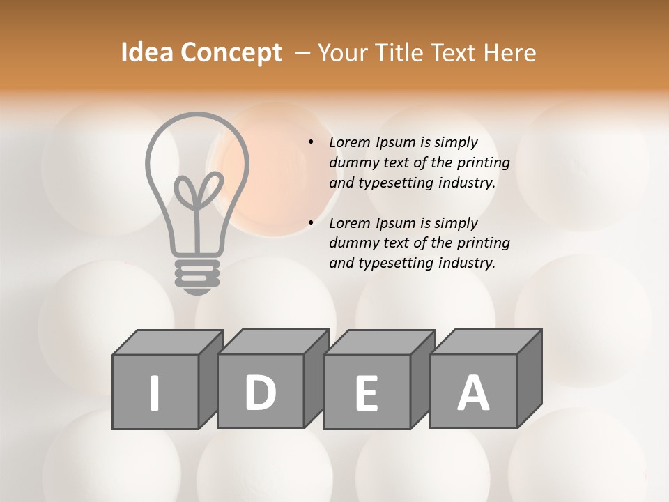 Block Of Sixteen Eggs; Fifteen Are Undisturbed, The Last Is Halved With The Yolk Sitting The Shell. Shot From Above On White Background. PowerPoint Template