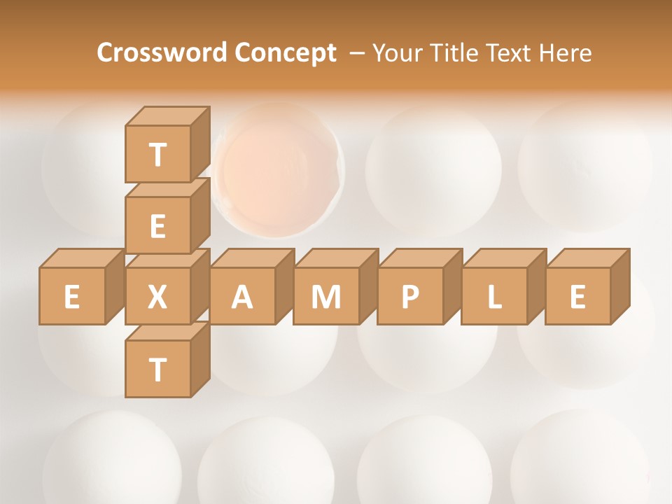 Block Of Sixteen Eggs; Fifteen Are Undisturbed, The Last Is Halved With The Yolk Sitting The Shell. Shot From Above On White Background. PowerPoint Template