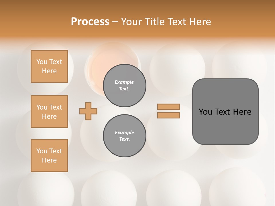 Block Of Sixteen Eggs; Fifteen Are Undisturbed, The Last Is Halved With The Yolk Sitting The Shell. Shot From Above On White Background. PowerPoint Template