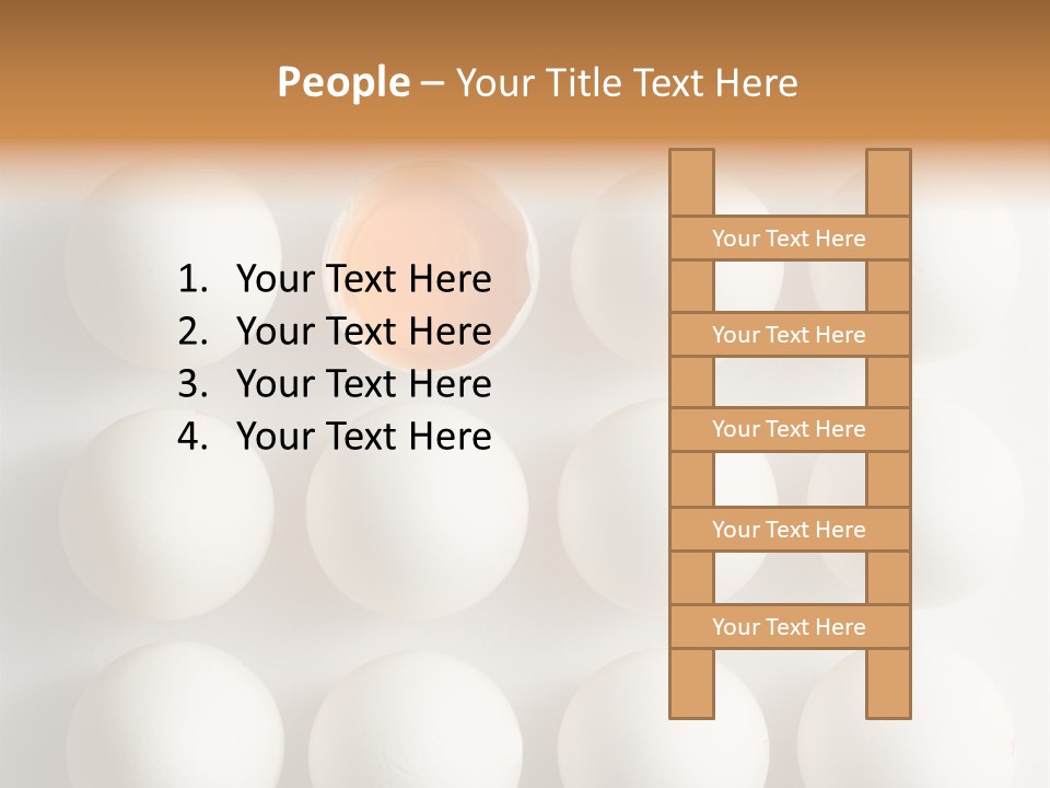 Block Of Sixteen Eggs; Fifteen Are Undisturbed, The Last Is Halved With The Yolk Sitting The Shell. Shot From Above On White Background. PowerPoint Template