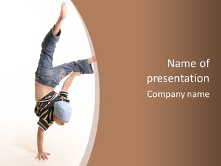 Young Boy Doing A One Handed Handstand With A White Background PowerPoint Template