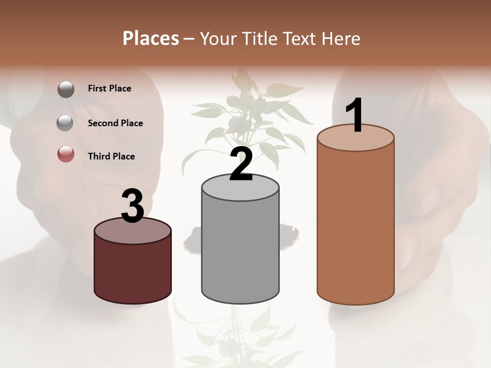 Business Men Holding A Plant Between Hands On White PowerPoint Template