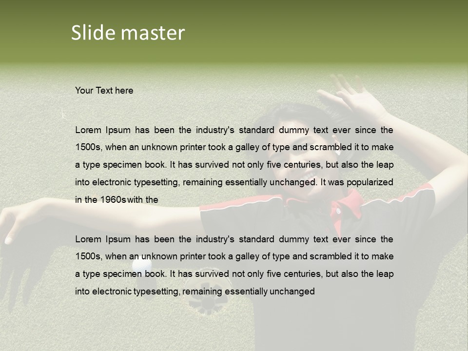 Young, Female Golf Player Smiling And Embracing The Hole At A Golf Course. PowerPoint Template