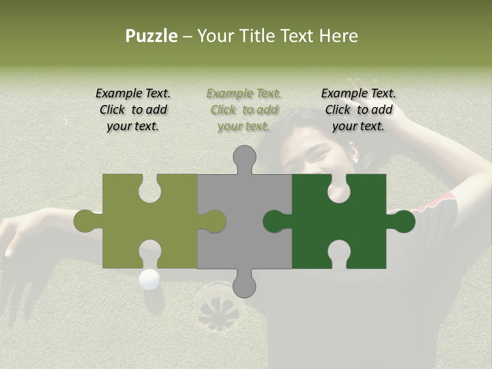 Young, Female Golf Player Smiling And Embracing The Hole At A Golf Course. PowerPoint Template