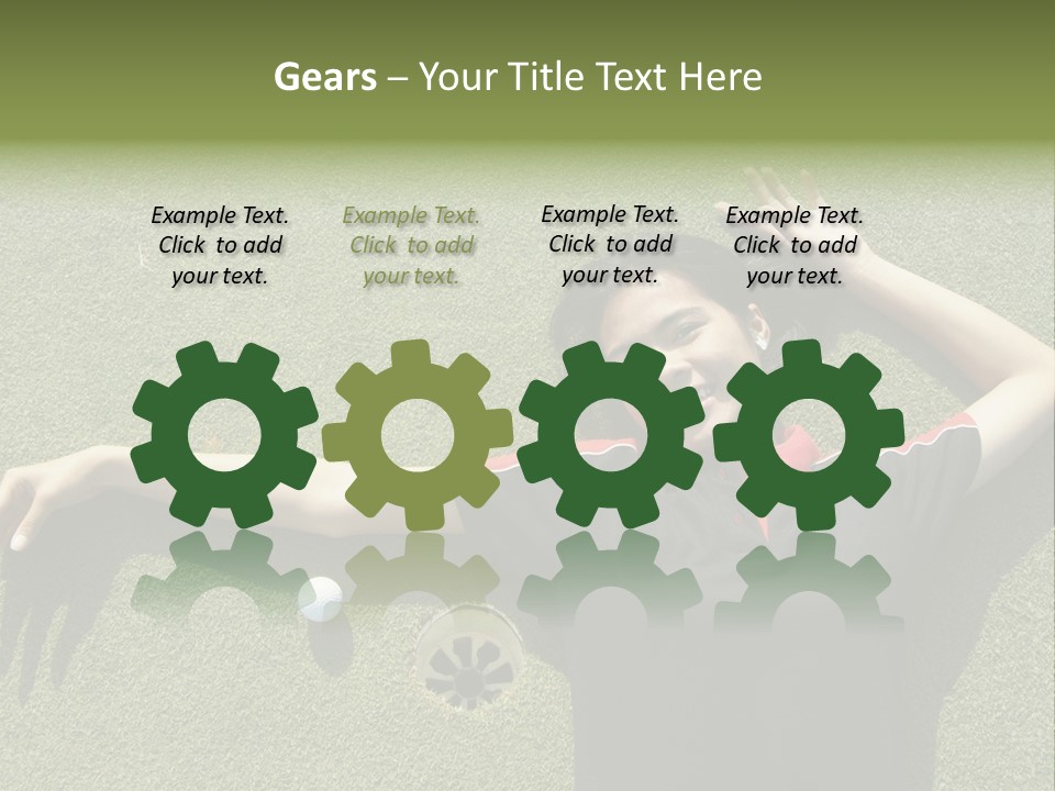 Young, Female Golf Player Smiling And Embracing The Hole At A Golf Course. PowerPoint Template