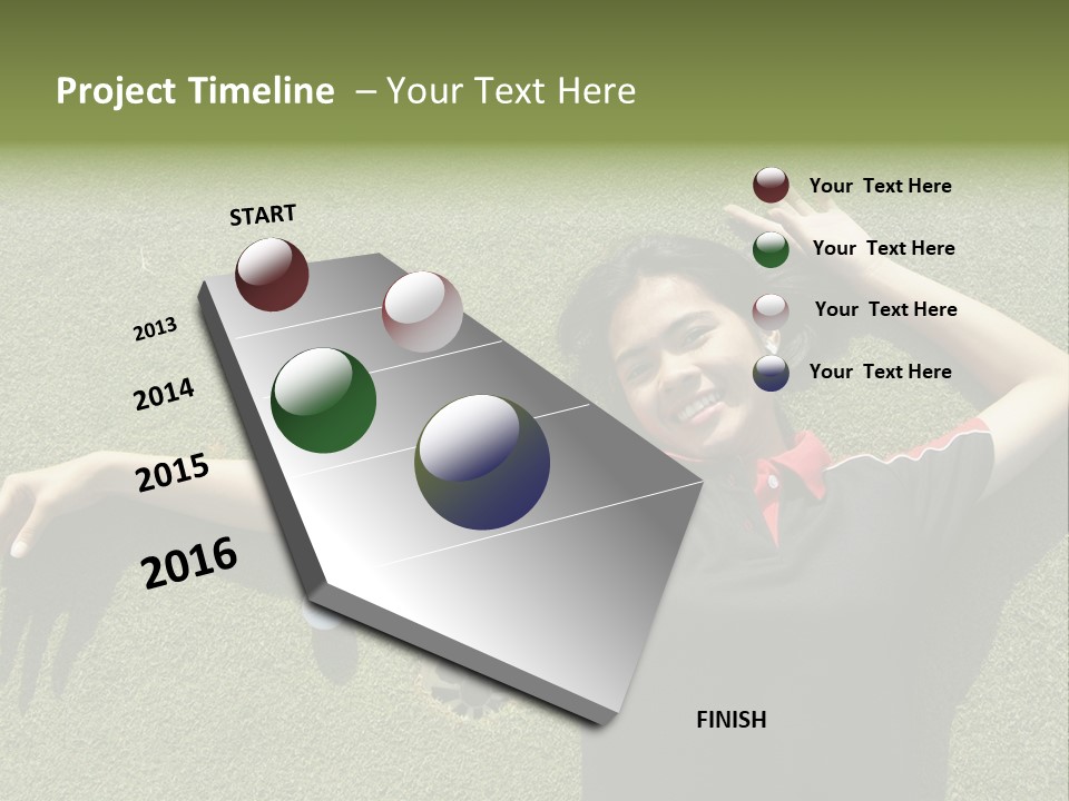 Young, Female Golf Player Smiling And Embracing The Hole At A Golf Course. PowerPoint Template