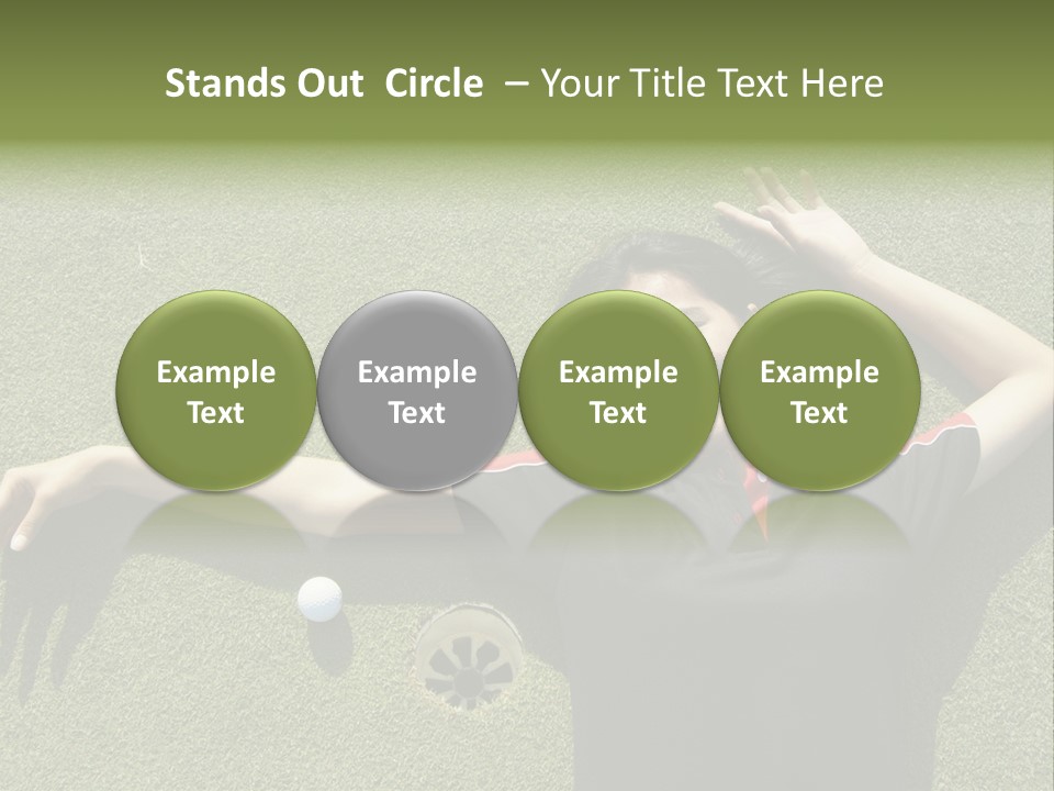 Young, Female Golf Player Smiling And Embracing The Hole At A Golf Course. PowerPoint Template