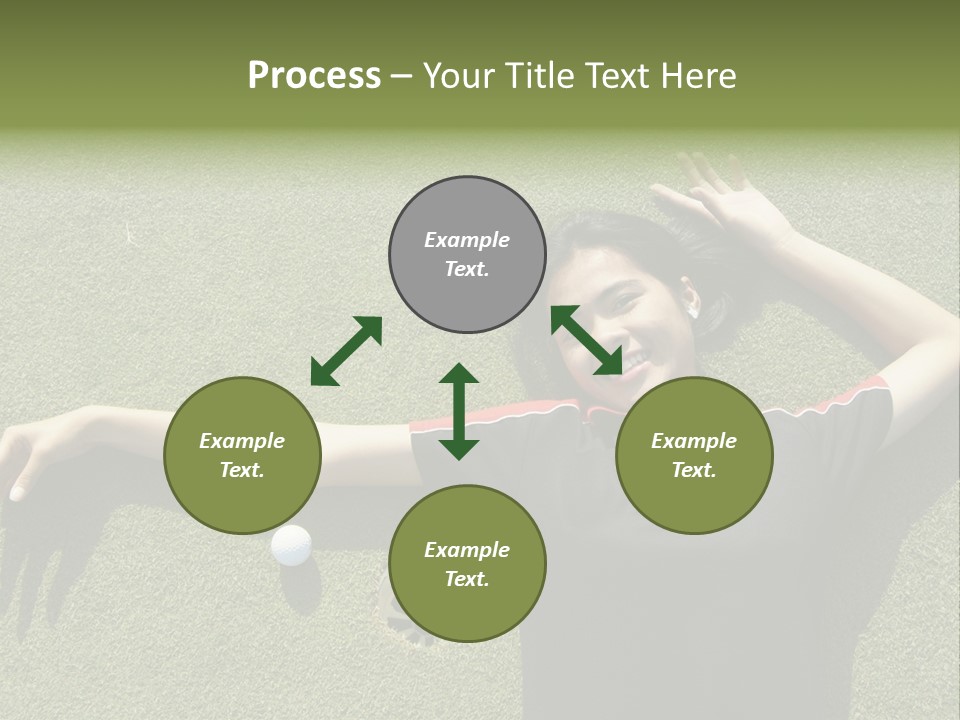 Young, Female Golf Player Smiling And Embracing The Hole At A Golf Course. PowerPoint Template