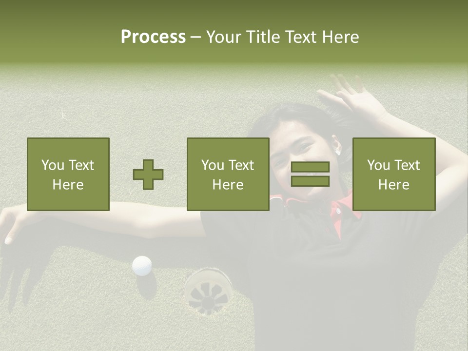 Young, Female Golf Player Smiling And Embracing The Hole At A Golf Course. PowerPoint Template