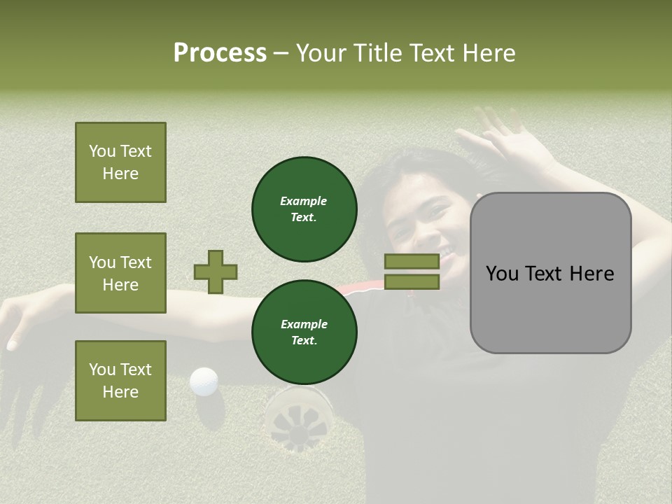 Young, Female Golf Player Smiling And Embracing The Hole At A Golf Course. PowerPoint Template