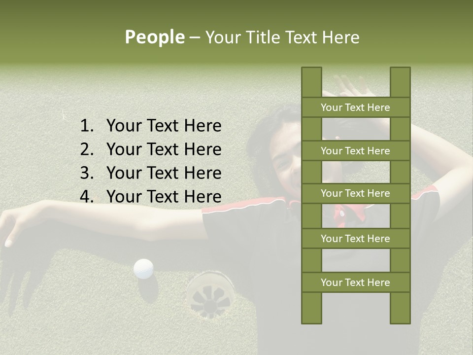 Young, Female Golf Player Smiling And Embracing The Hole At A Golf Course. PowerPoint Template