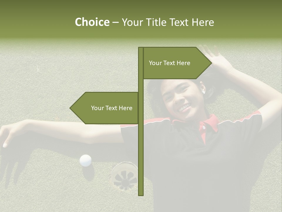 Young, Female Golf Player Smiling And Embracing The Hole At A Golf Course. PowerPoint Template