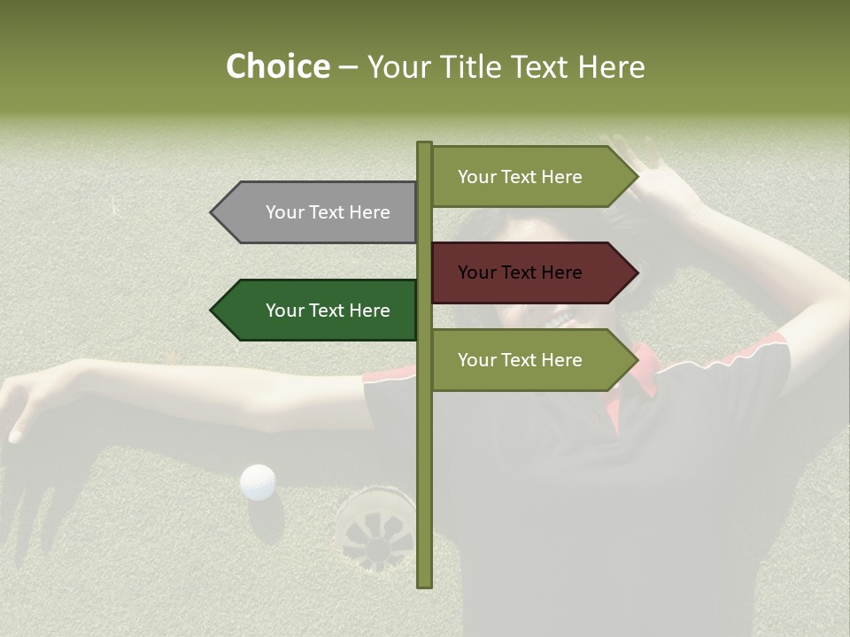 Young, Female Golf Player Smiling And Embracing The Hole At A Golf Course. PowerPoint Template