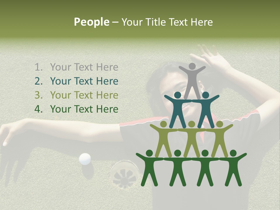 Young, Female Golf Player Smiling And Embracing The Hole At A Golf Course. PowerPoint Template