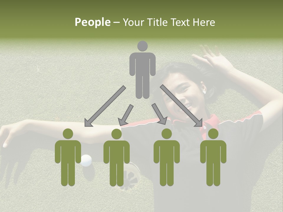 Young, Female Golf Player Smiling And Embracing The Hole At A Golf Course. PowerPoint Template