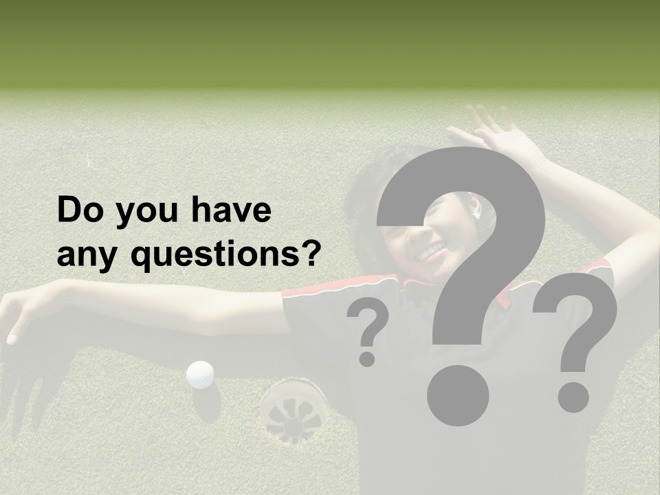 Young, Female Golf Player Smiling And Embracing The Hole At A Golf Course. PowerPoint Template