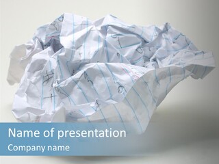 Crumpled Note Paper, Foolscap, With Writing On It, On White. PowerPoint Template
