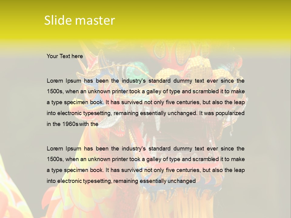 A Colorful Dragon Statue With A Yellow Background PowerPoint Template