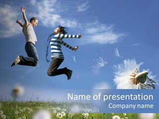 Couple Having Fun In A Meadow Full Of Dandelions PowerPoint Template