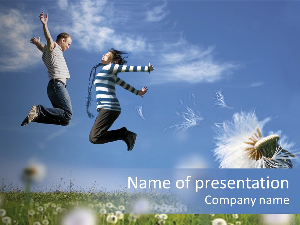 Couple Having Fun In A Meadow Full Of Dandelions PowerPoint Template