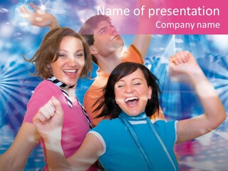 Three Friends Making Party PowerPoint Template