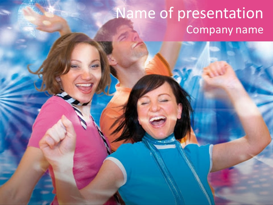 Three Friends Making Party PowerPoint Template