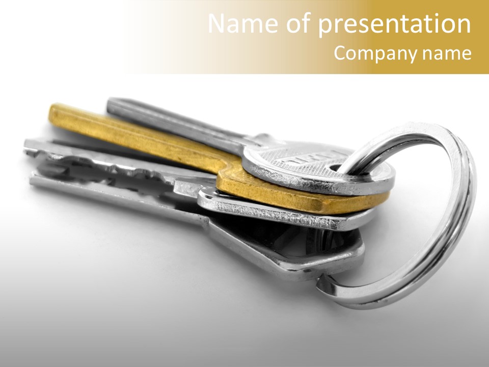 Bunch Of Keys In Grey And One Golden Key PowerPoint Template
