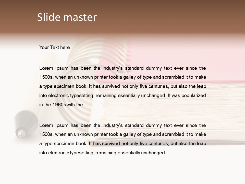 Pink Covered Metal Ring Binder Notebook And Pen PowerPoint Template