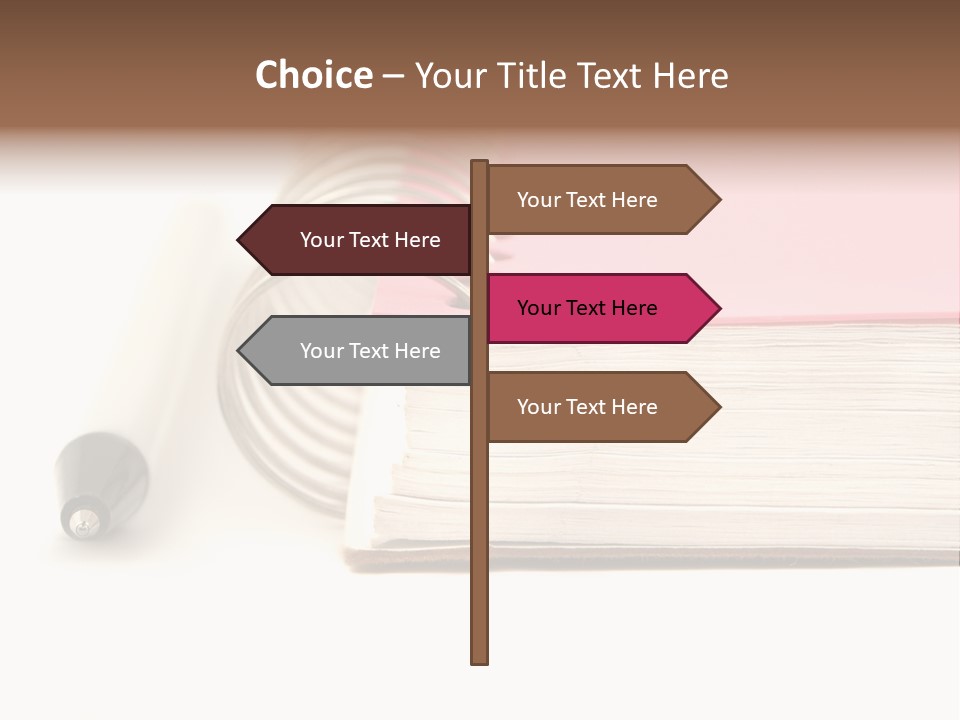 Pink Covered Metal Ring Binder Notebook And Pen PowerPoint Template